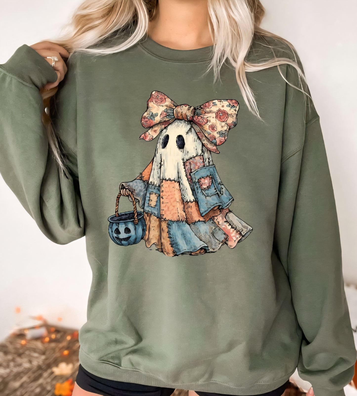 Patchwork Ghost Halloween tshirt or sweatshirt