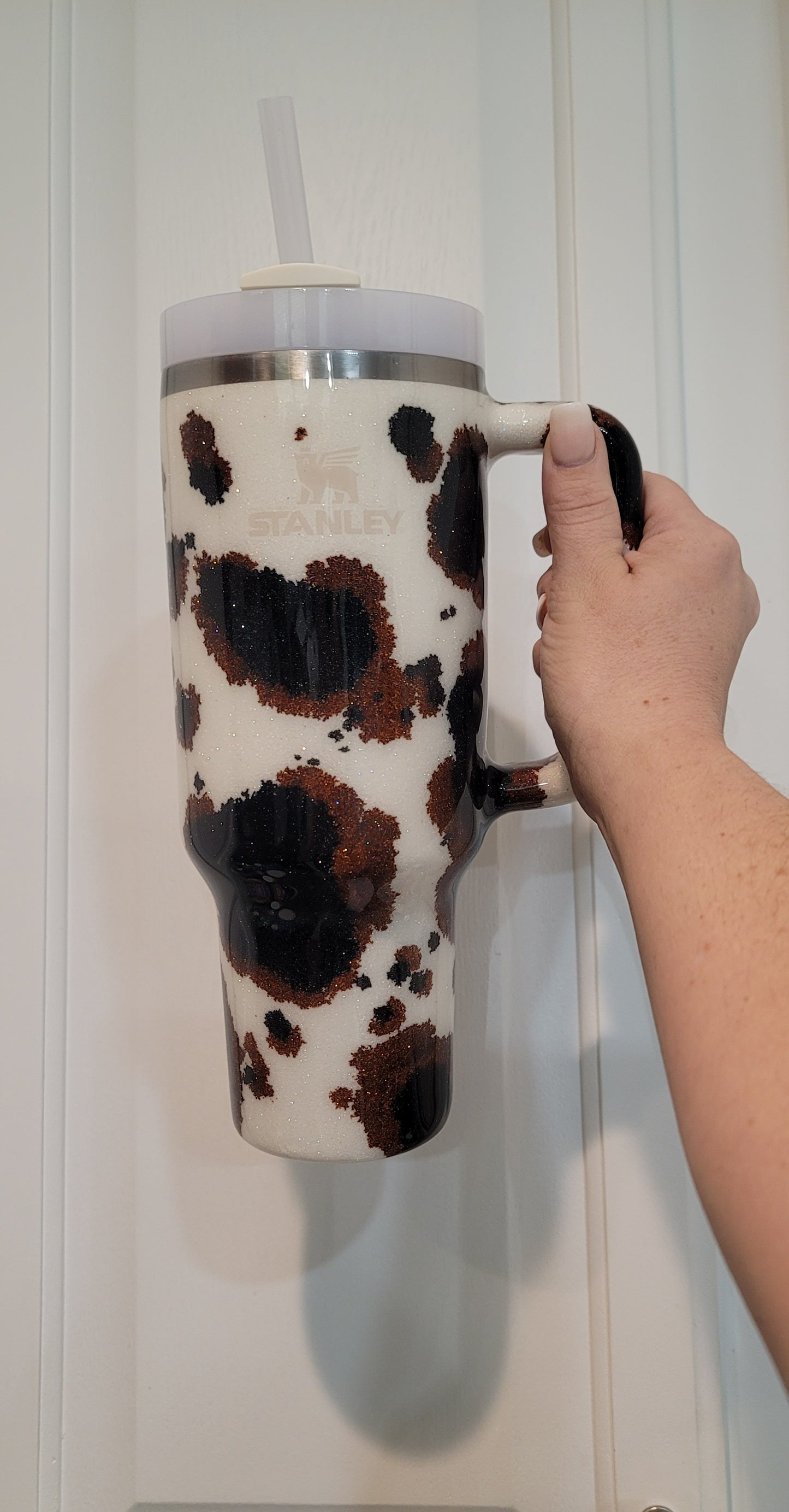 Stanley Cow Print Glitter Tumbler