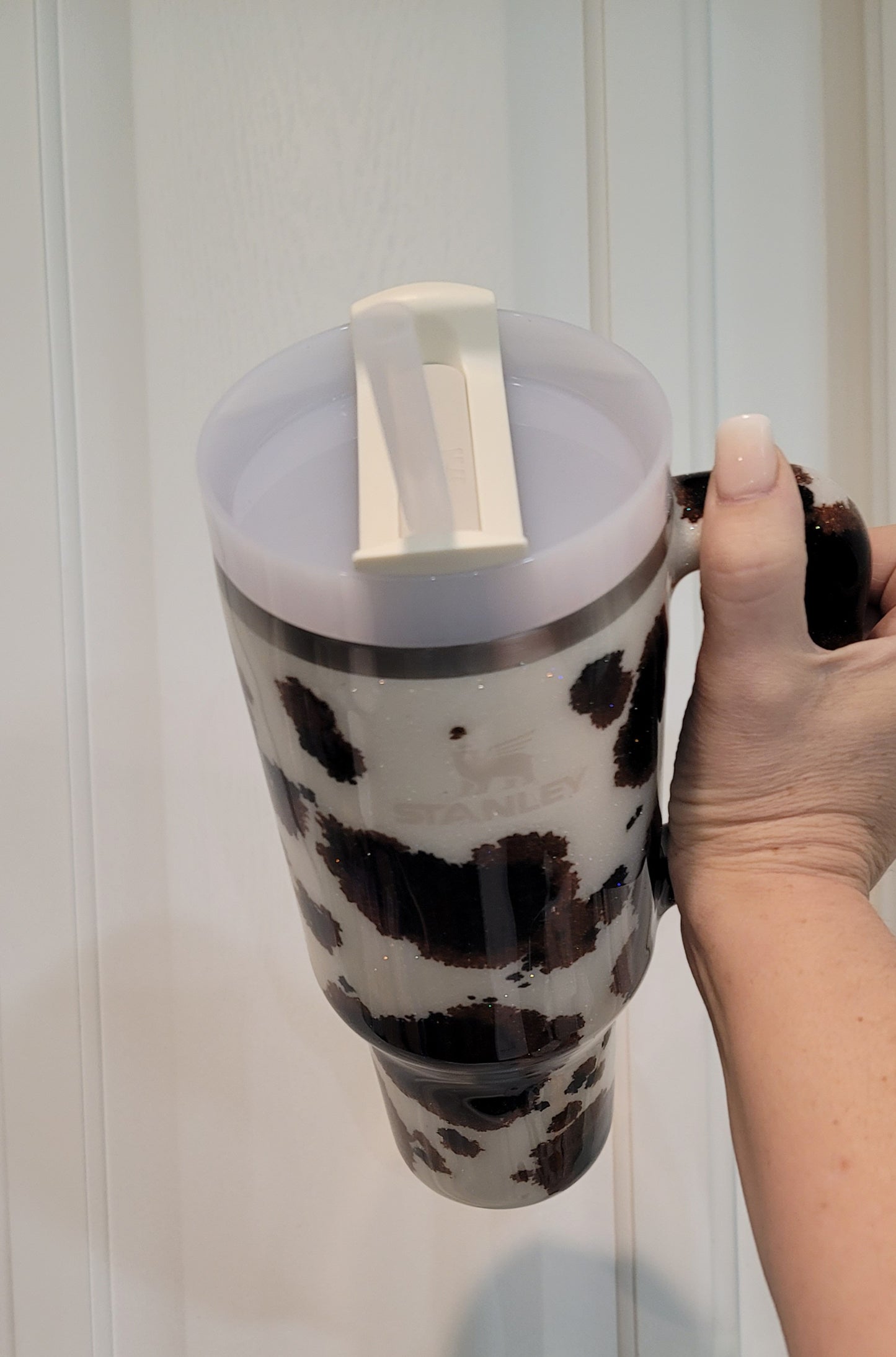 Stanley Cow Print Glitter Tumbler