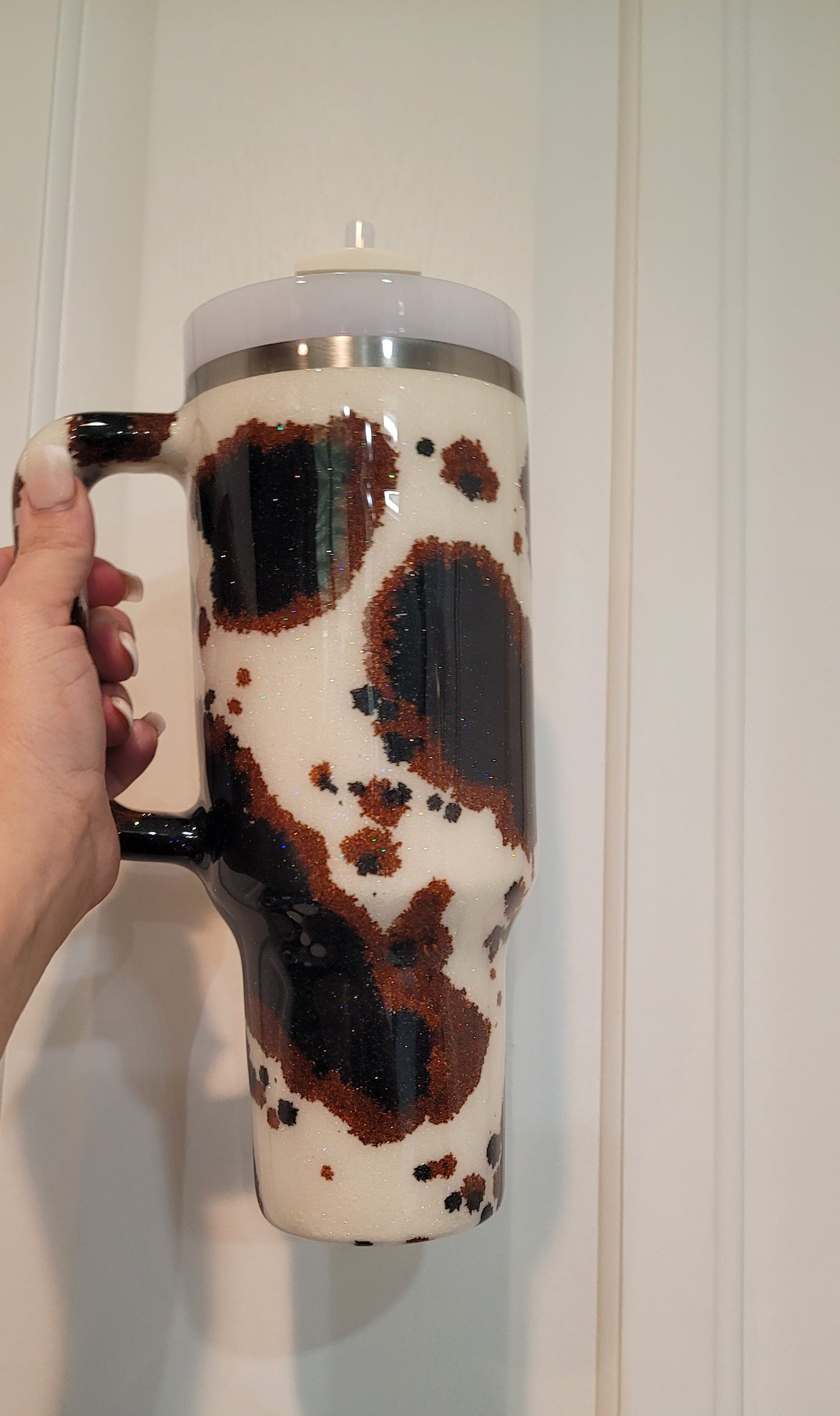 Stanley Cow Print Glitter Tumbler