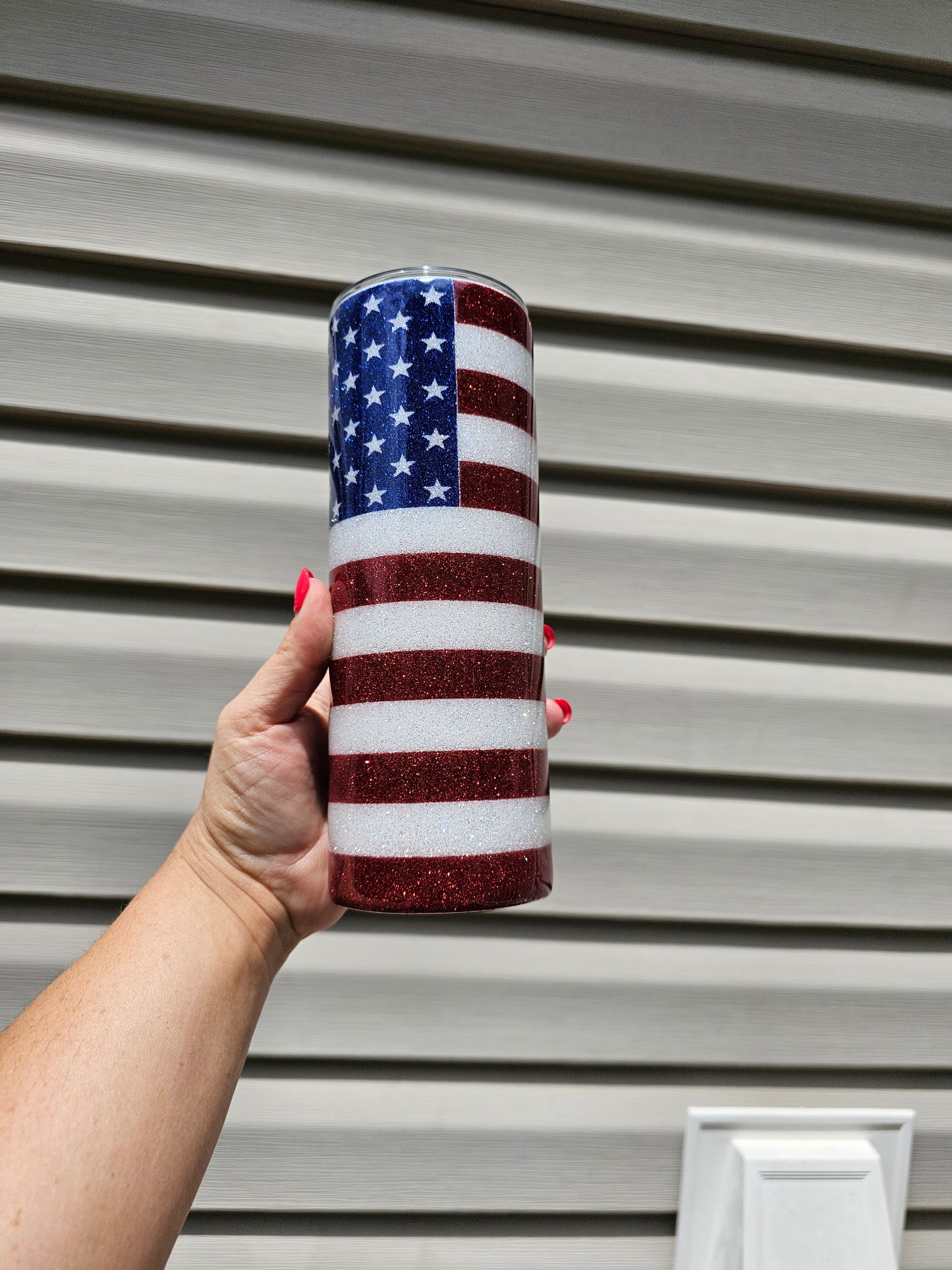 Glitter Epoxied American Flag Tumbler 20oz