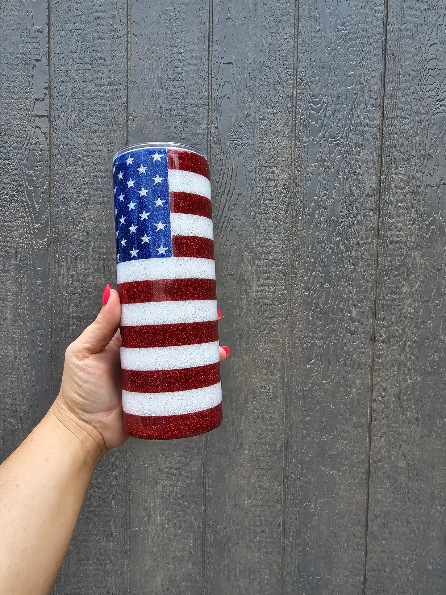 Glitter Epoxied American Flag Tumbler 20oz