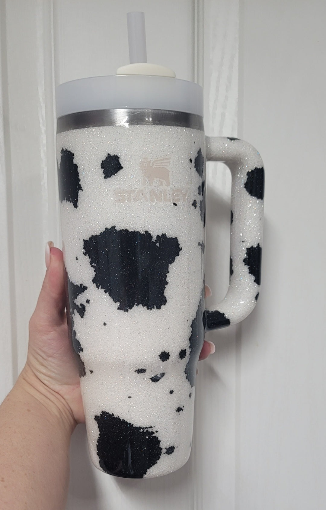 Stanley Cow Print Glitter Tumbler