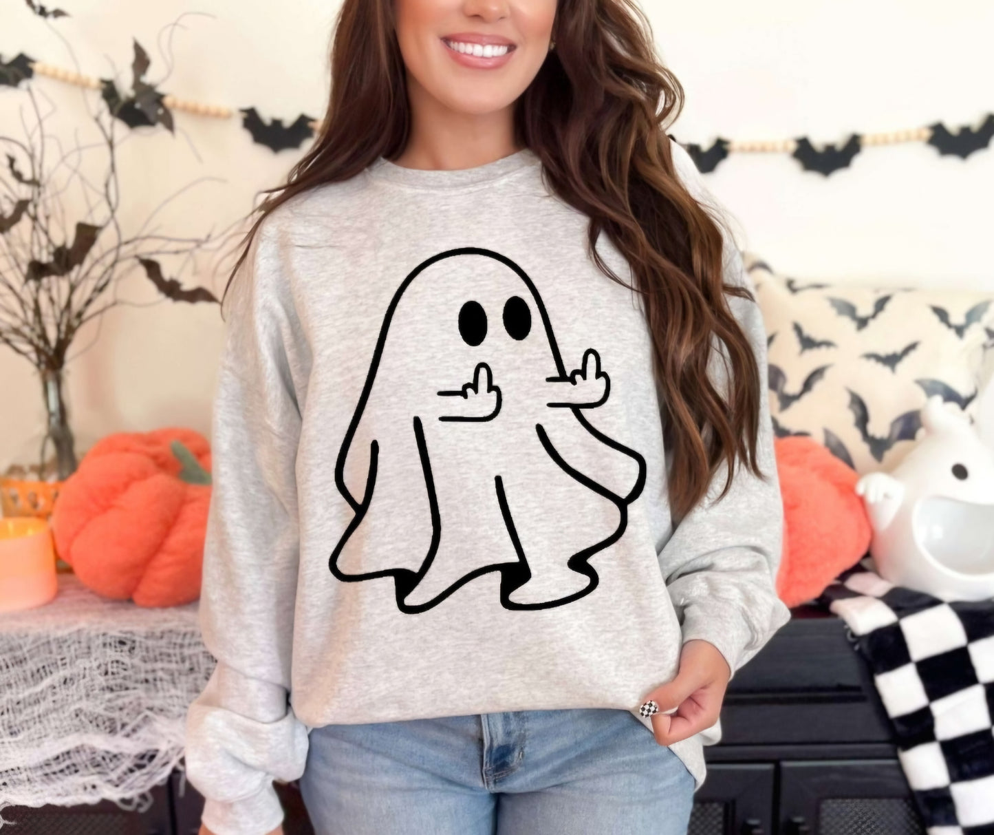 Happy Ghost Crewneck Sweatshirt Or T-shirt