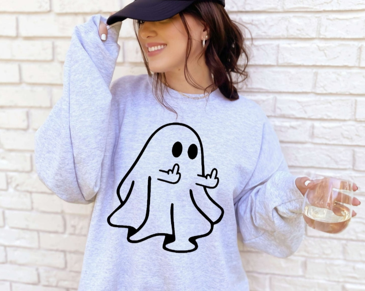 Happy Ghost Crewneck Sweatshirt Or T-shirt