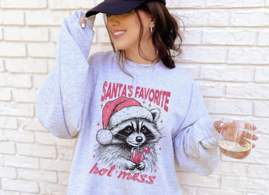 Santa's Favorite Hot Mess Funny Tshirt Sweatshirt Humor Raccoon