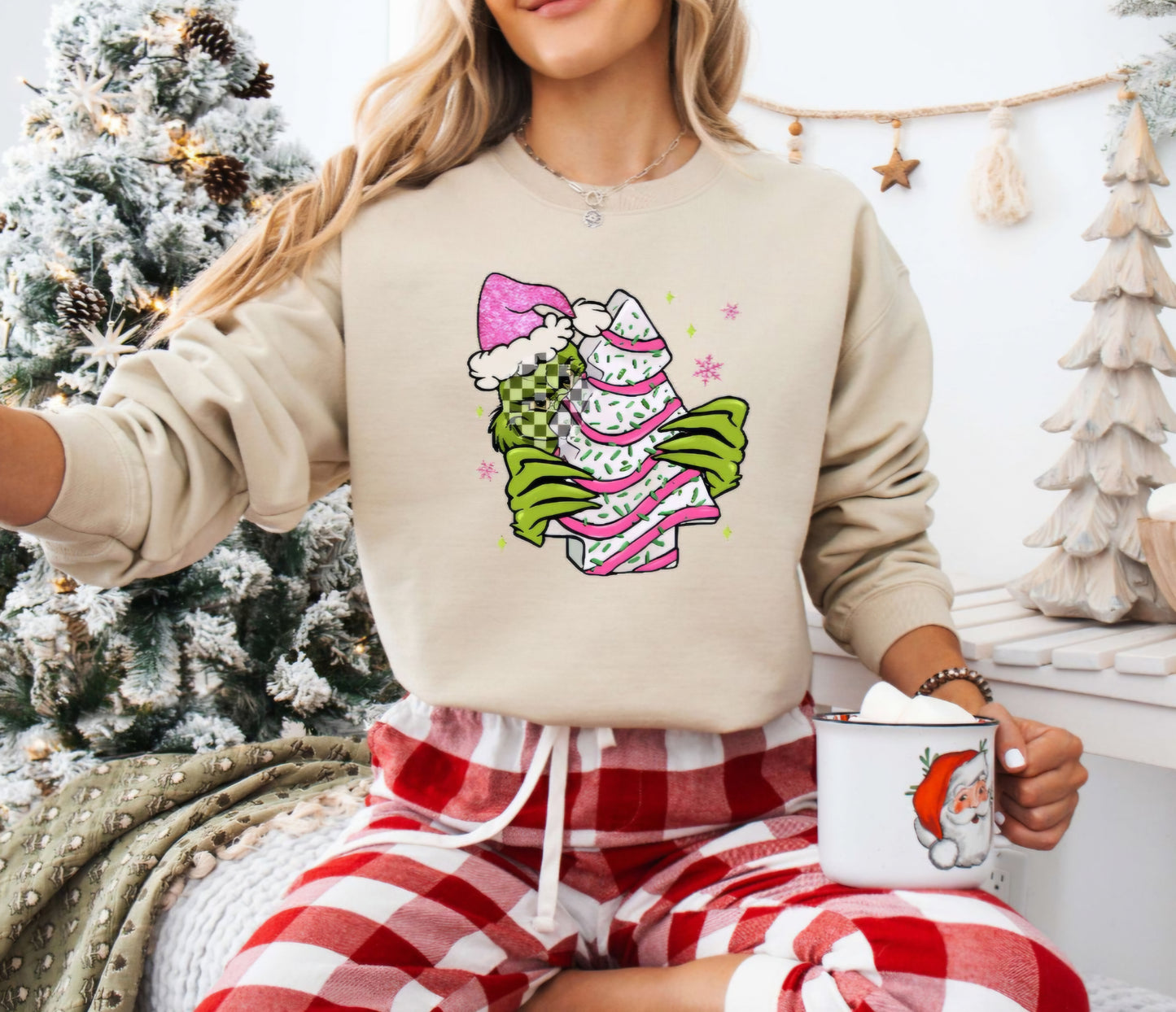 🎄 Cute Christmas Cake Sweatshirt – Gildan Ash Gray Holiday Crewneck 🎄