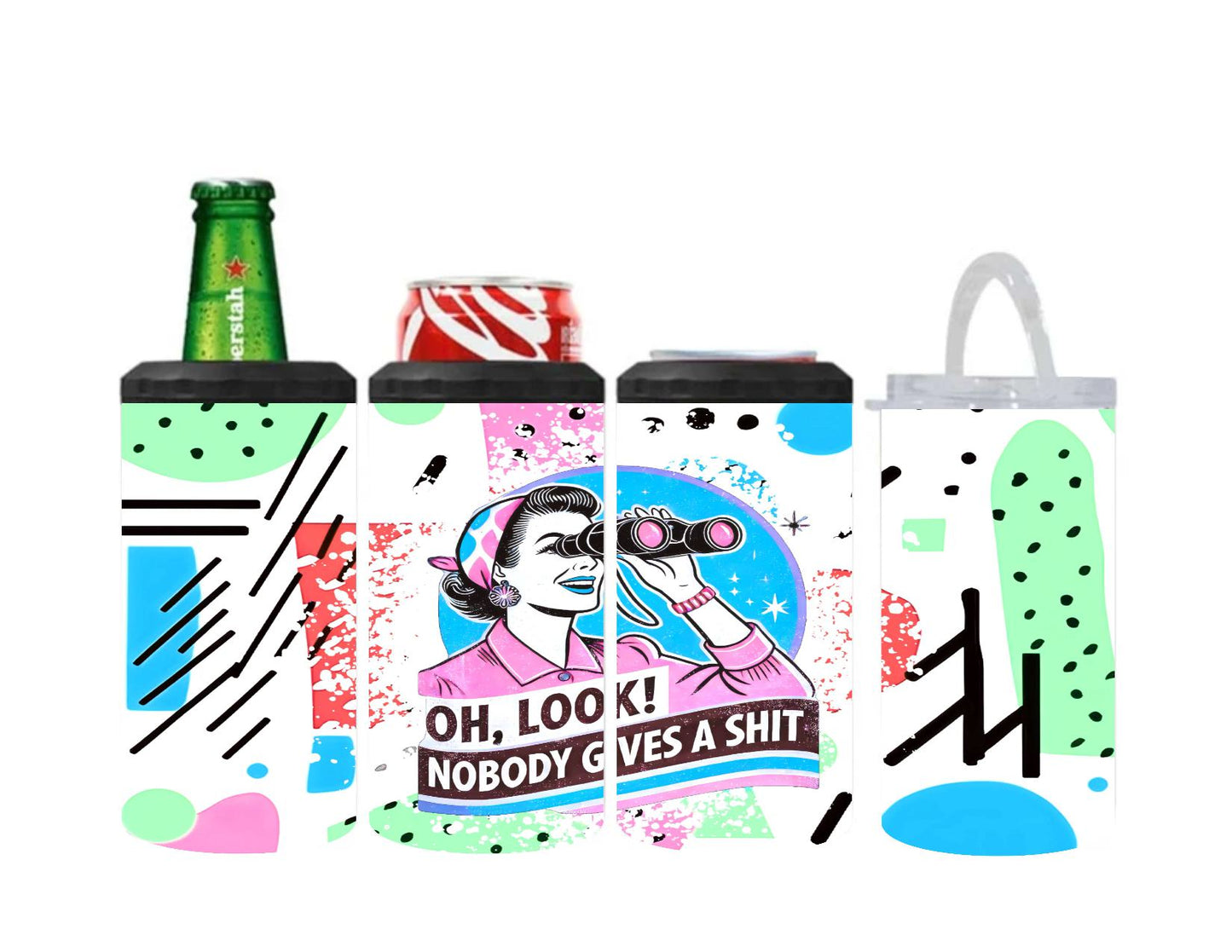 Funny 4-in-1 Can Cooler – Fits 12oz Bottles, Cans, Skinny Cans & 16oz Tumbler | Sassy & Sarcastic Designs | Stainless Steel Vacuum Insulated Drink Holder | Keeps Drinks Ice Cold