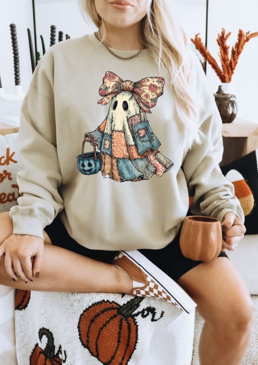 Patchwork Ghost Halloween tshirt or sweatshirt