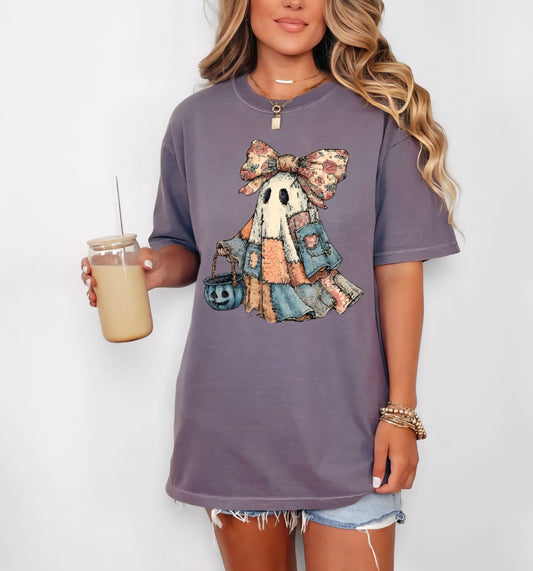 Patchwork Ghost Halloween tshirt or sweatshirt