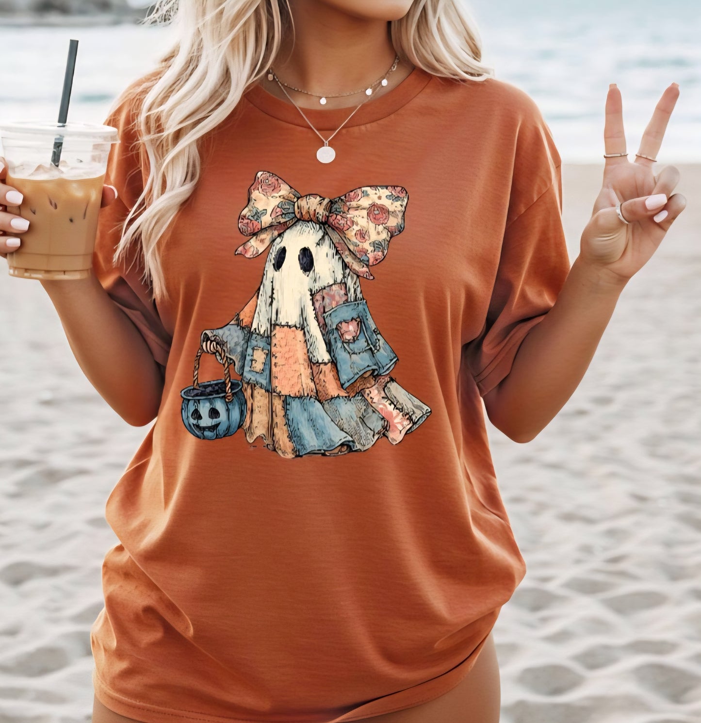 Patchwork Ghost Halloween tshirt or sweatshirt