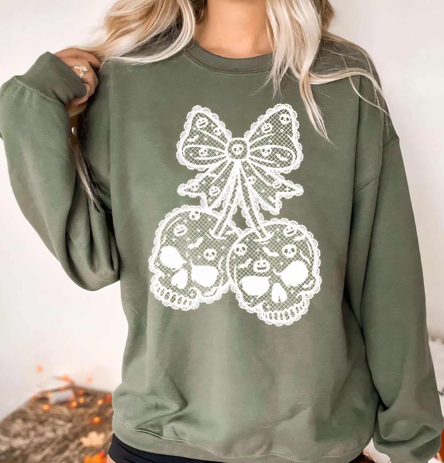 Skull Cherries Bow Lace Graphic Tees and sweatshirts