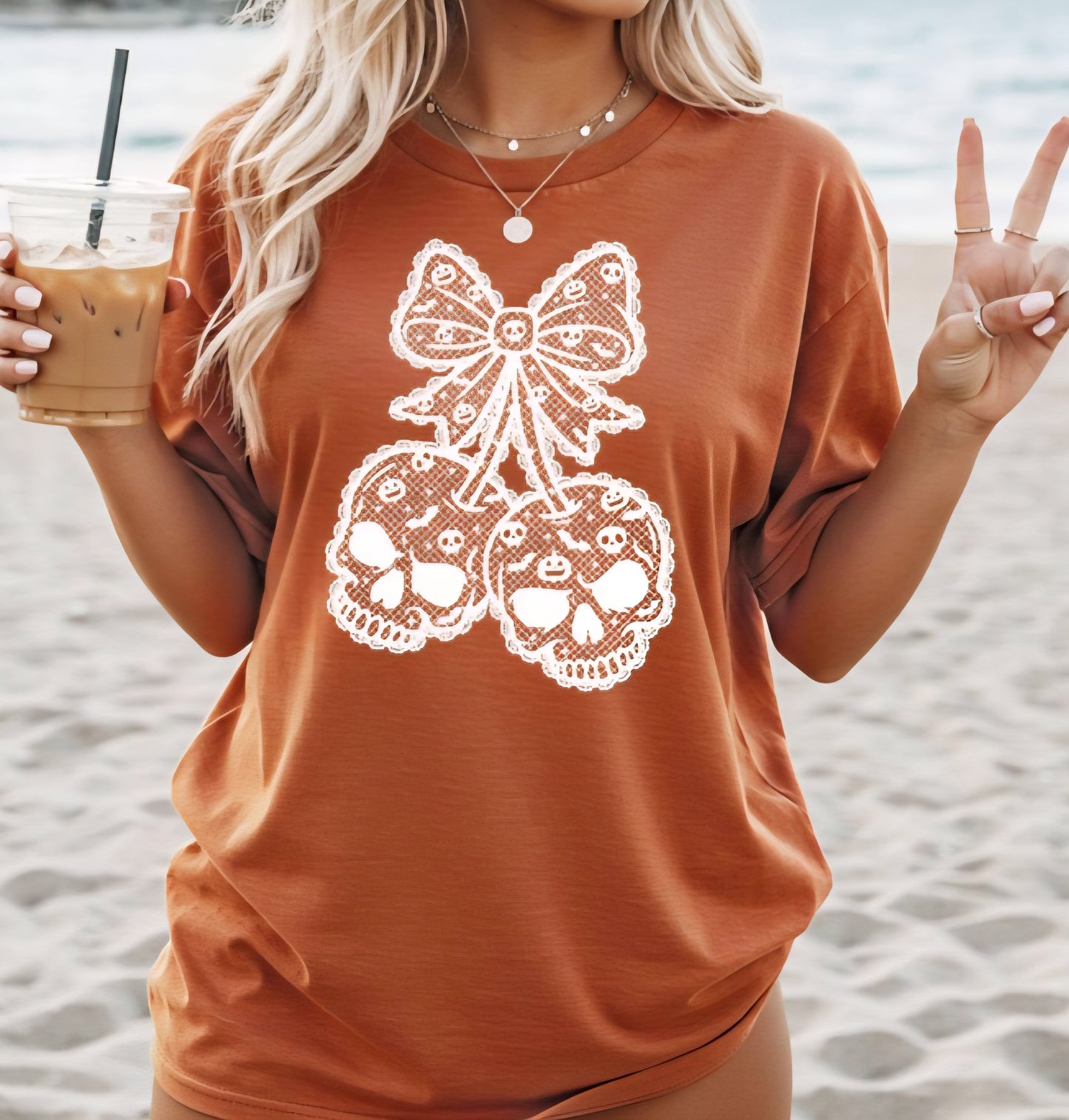 Skull Cherries Bow Lace Graphic Tees and sweatshirts