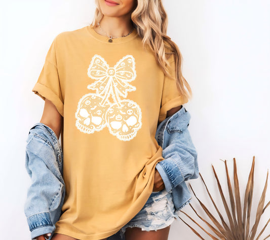 Skull Cherries Bow Lace Graphic Tees and sweatshirts