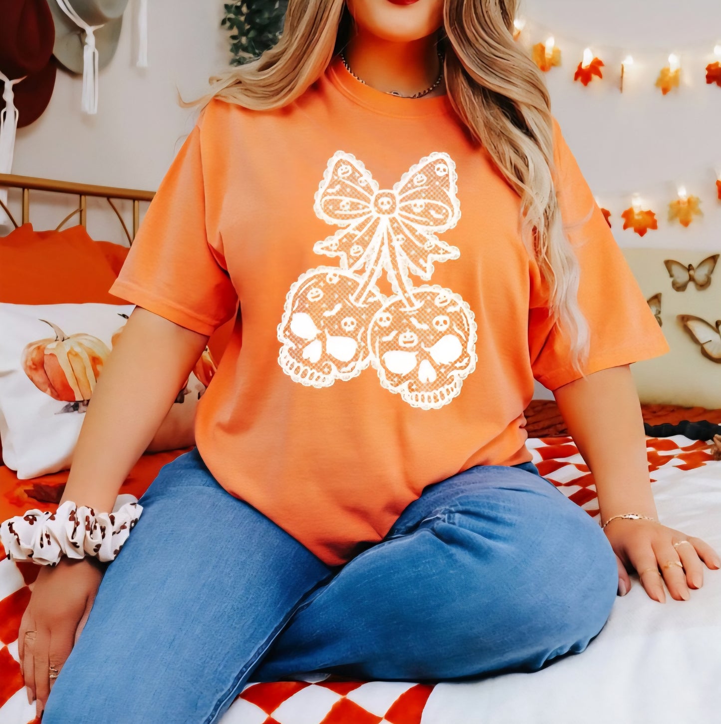 Skull Cherries Bow Lace Graphic Tees and sweatshirts