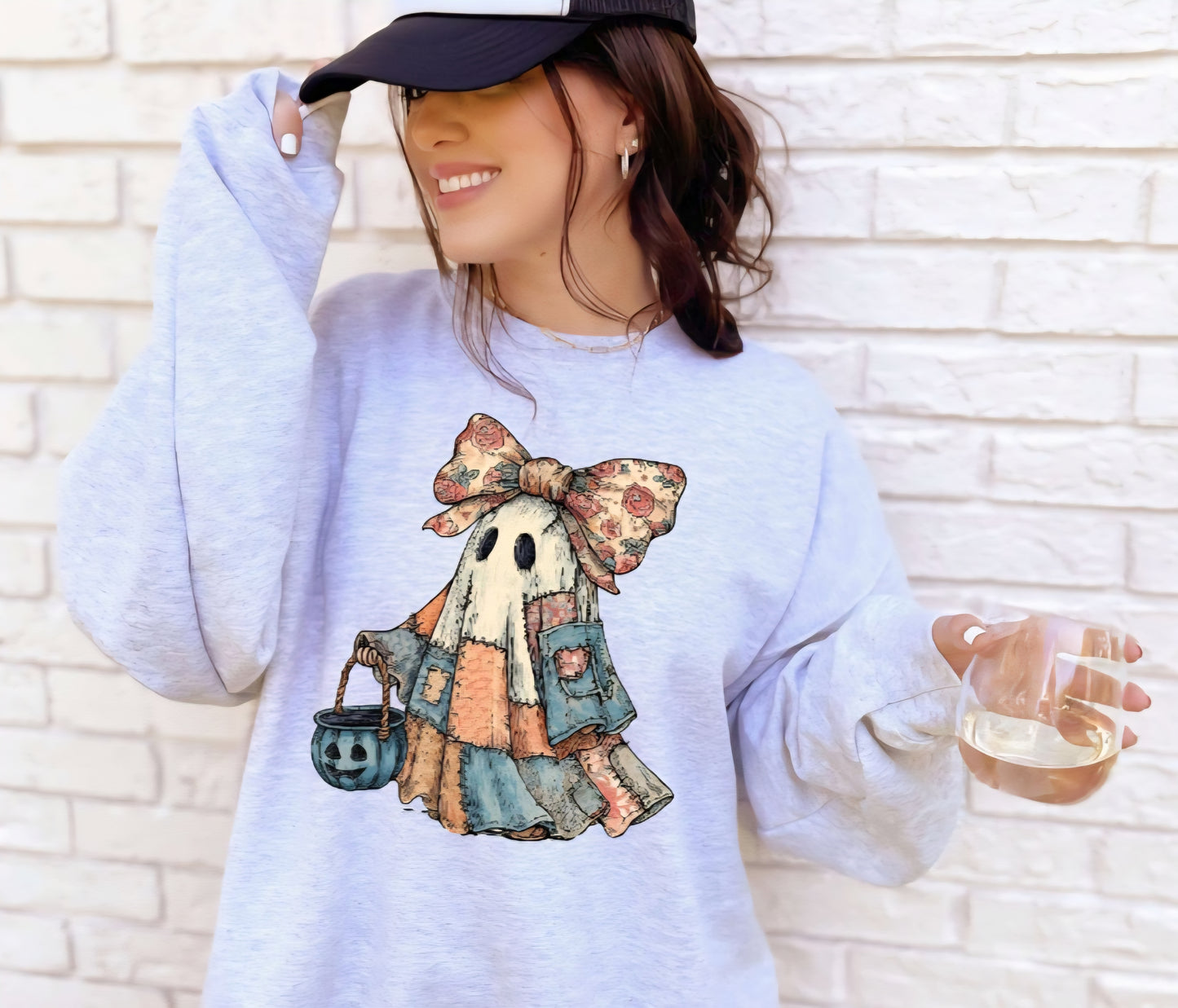 Patchwork Ghost Halloween tshirt or sweatshirt
